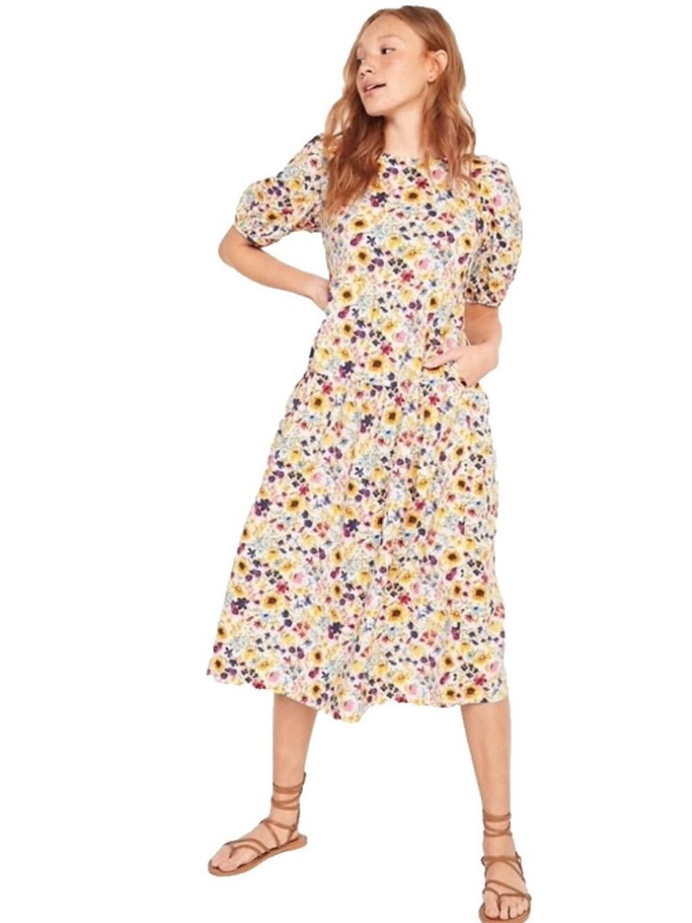 Old Navy Maxi Dress Womens Size XL Tall Wildflower Floral Cottage Tiered Pockets